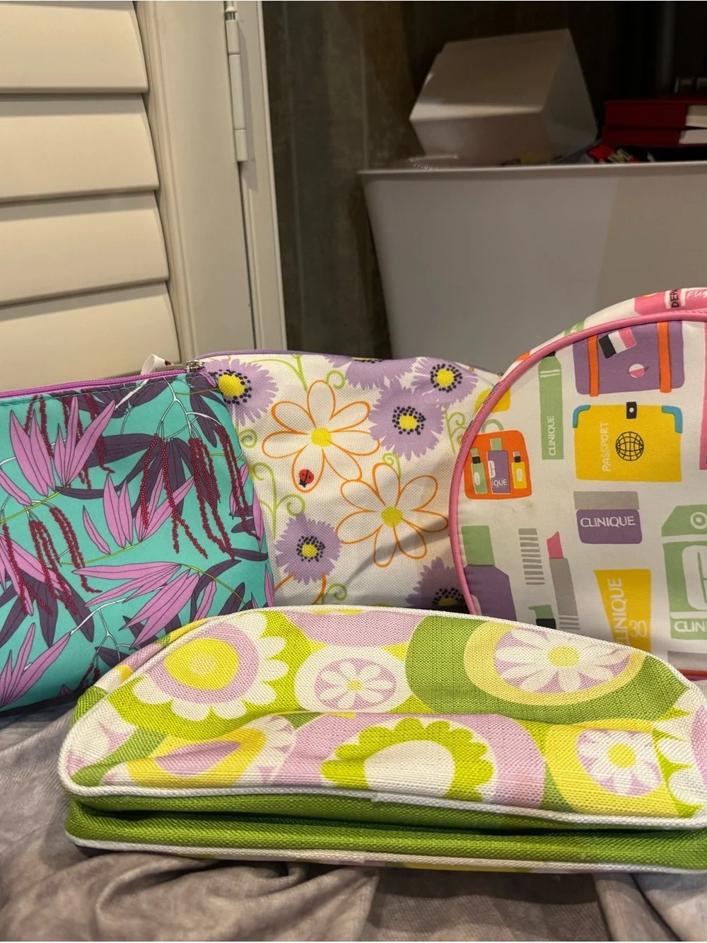 Clinique Pink & Multi Cosmetic Pouch lot of 4